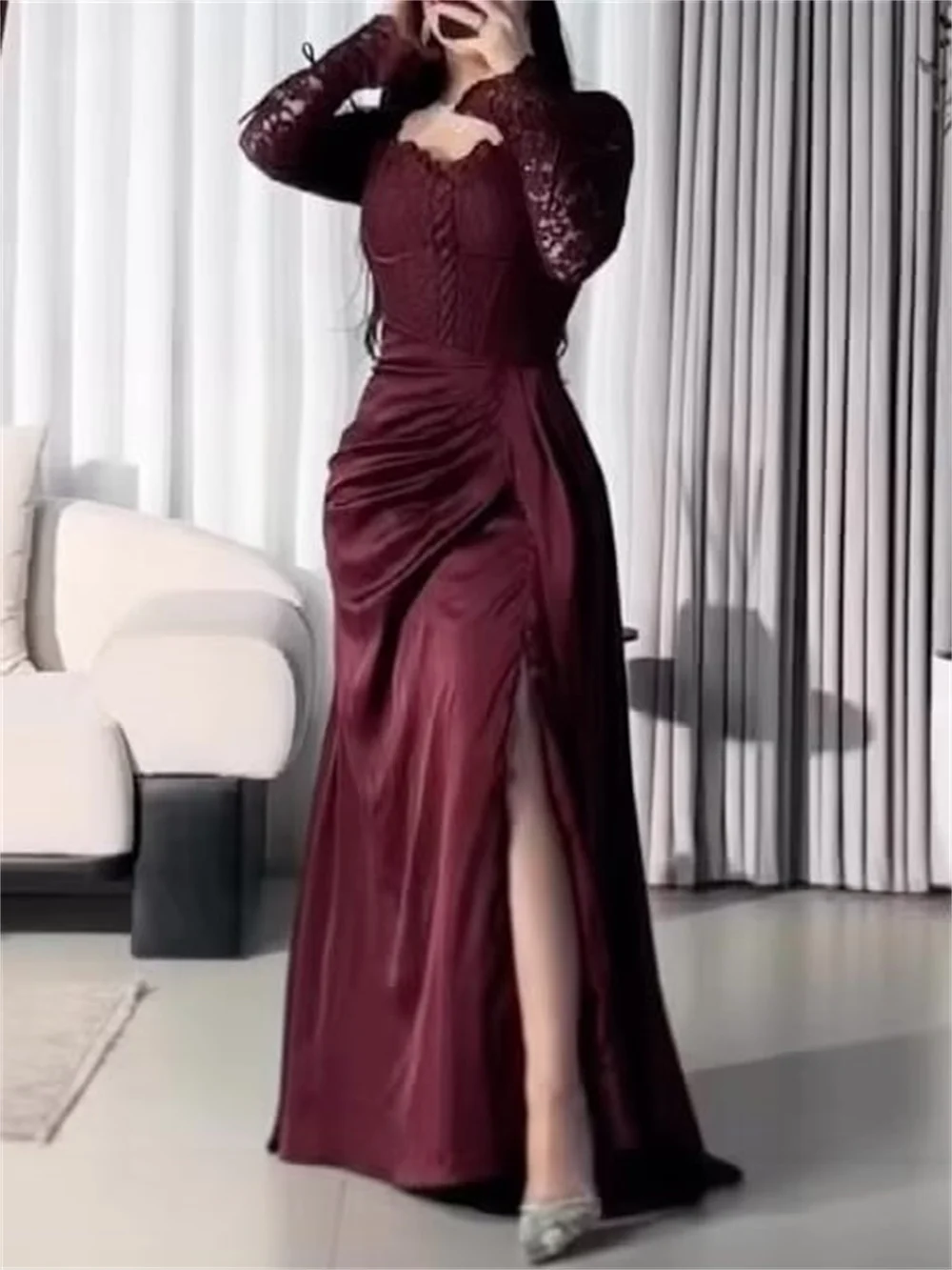Фото Contessa Dubai Кружевное платье для выпускного вечера с вышивкой и рукавами с высоким разрезом по бокам, платья de noche Pleats Formal Evening فساتين سهرة Customized №2
