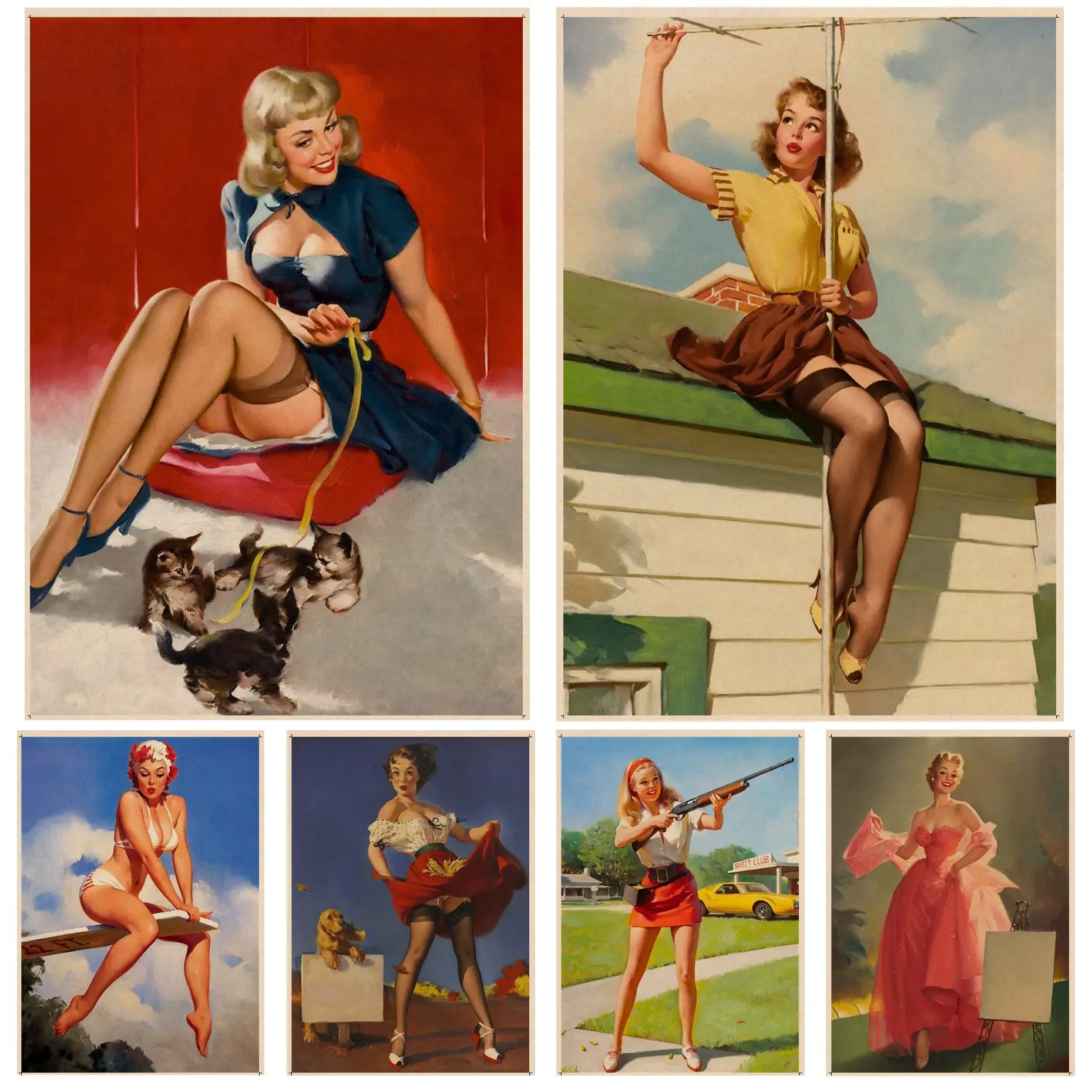 

Pin Up Girls Classic Vintage Posters Kraft Paper Prints and Posters Home decor