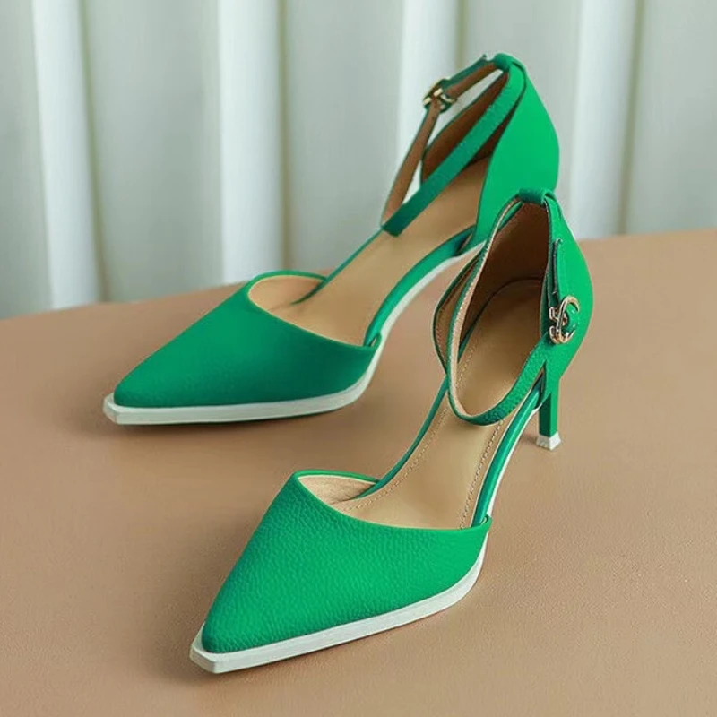 

Sexy High Heels Women Sandals Fashion Pointed Toe Shoes 2022 Summer New Trend Office Dress Designer Green Pumps Women Shoes