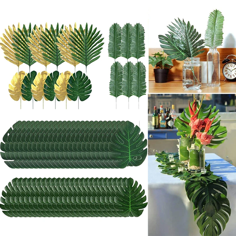 

Летние тропические искусственные растения, Пальмовые Листья для свадьбы, дня рождения вечерние вечеринки, украшение для дома, сада, искусст...