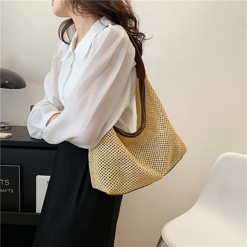 

New Women Vintage Hollow Out Knitted Design Straw Weave Plaited Shoulder Bag Lady Handbag Totes Beach Messenger Totes Clutch Bag