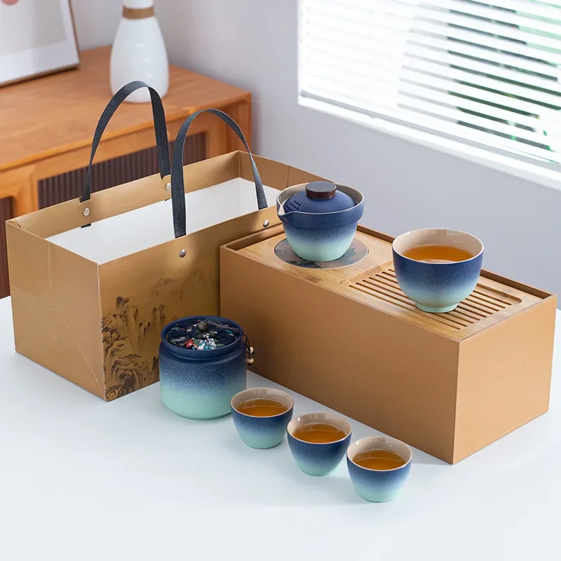 Дорожный чайный сервиз Kuaike одна кастрюля три чашки портативная крышка маленький