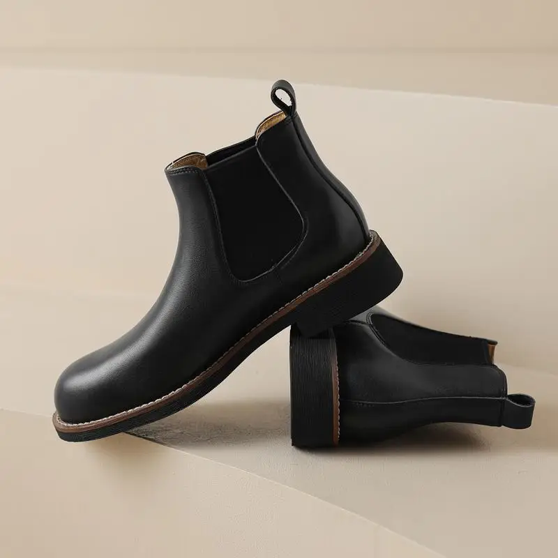 

Natural Genuine Leather Women Boots Autumn Winter Elastic Band Shoes Waterproof Fashion Outdoor Woman Ankle Boots Easy To Walk