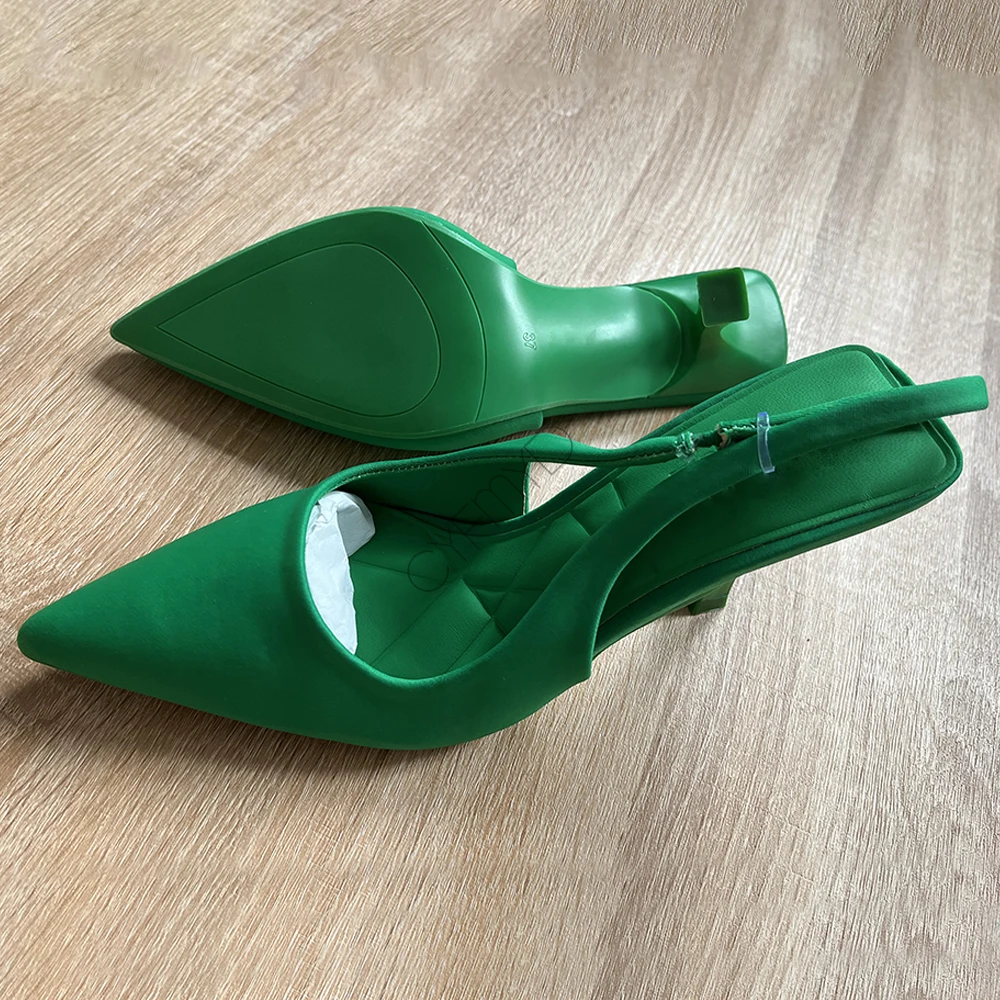 

Luxury Women High Heel Sandals Brand Designer Pointed Slingback Sandals Shoes 2023 Summer Party Prom Ladies Stiletto Green Black