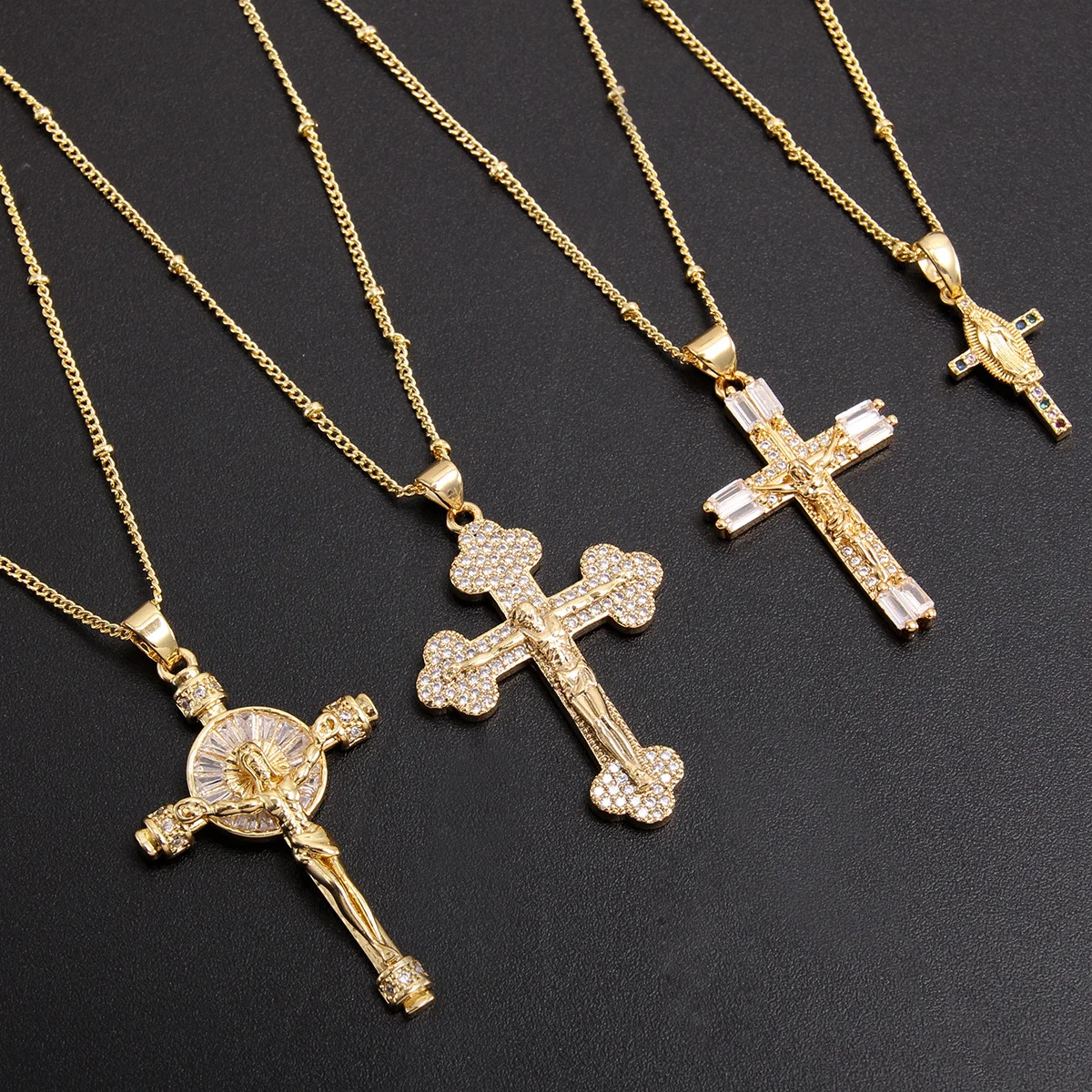 

MHS.SUN Mosaic Cubic Zircon Necklace New Arrival Cross Pendant Necklaces Catholicism Religious Women/Men Accessories Jewelry