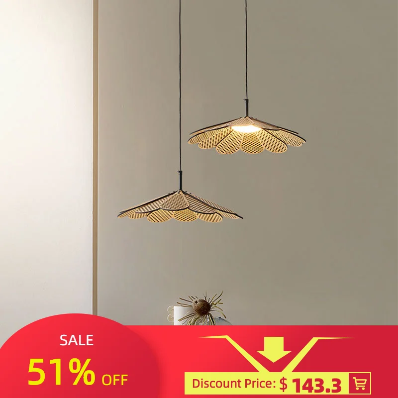 

Simple dining room wooden chandelier modern LED dining table living room bar Nordic bedroom bedside petal chandelier