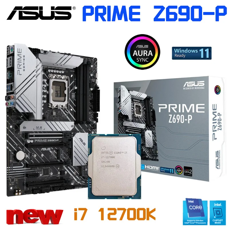 

Новый процессор Intel Core i7 12700K, комбинированный с ASUS PRIME Z690-P DDR5 USB PCI-E 5,0 LGA 1700, материнская плата ATX для настольного компьютера Intel Z690