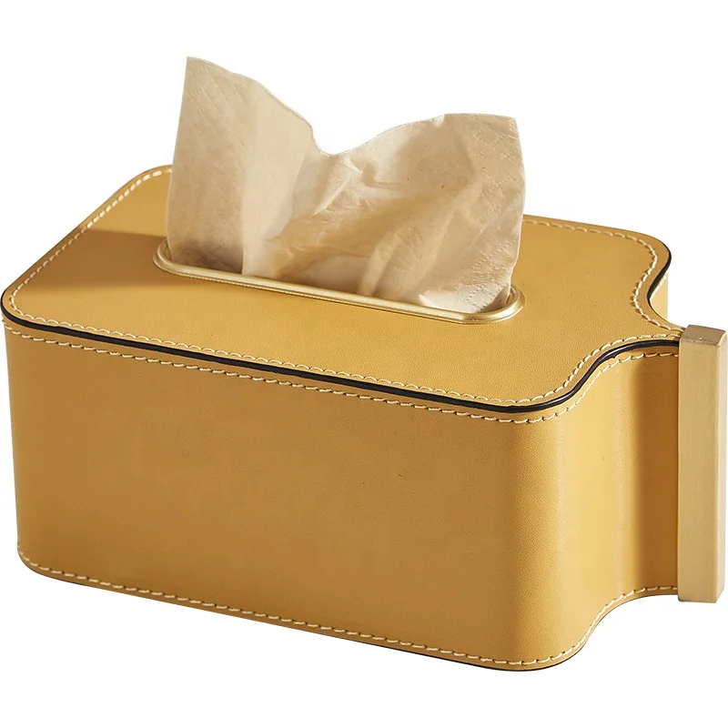 

creative Luxury design plain rectangular soft pu leather gold napkin holder tissue box with cover for hotel farmhouse
