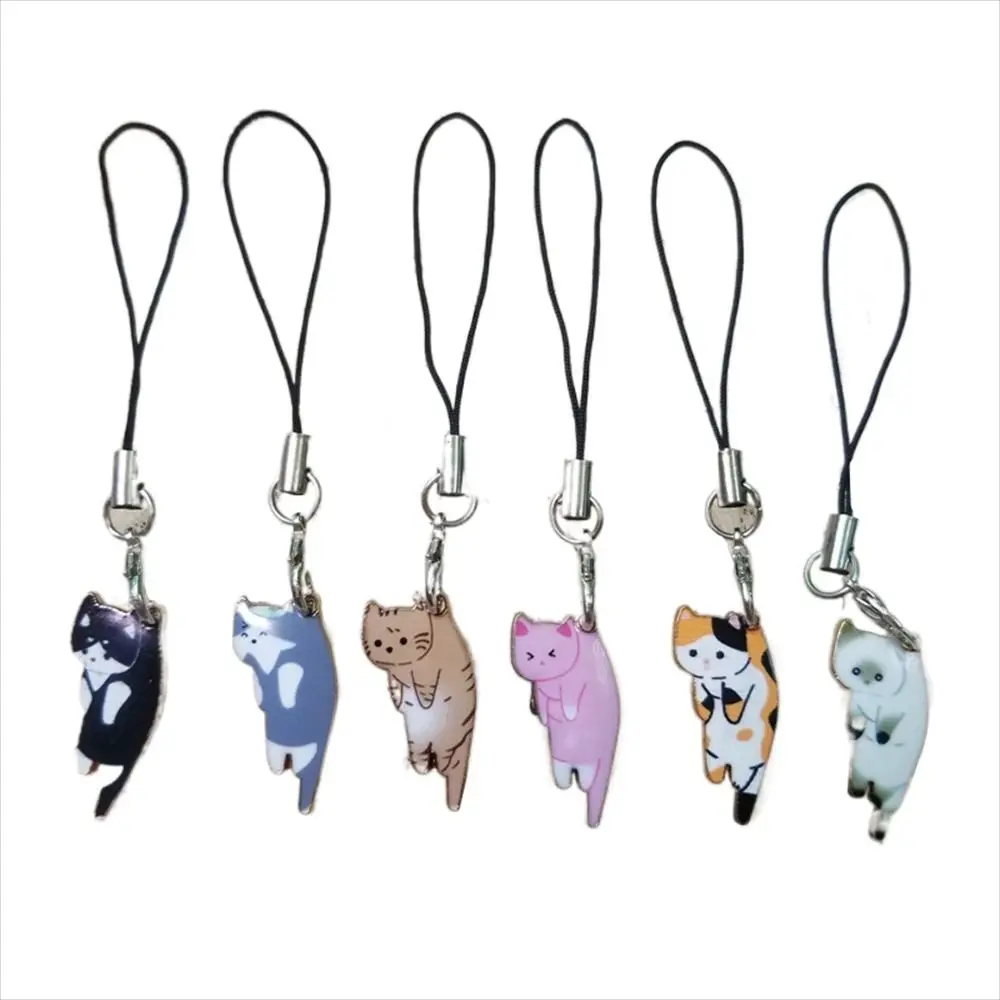 

Cute Cat Phone Strap Lanyards Metal Kawaii Cartoon Cat Decor KeyChain Mobile Phone Strap Phone Hanging Charms