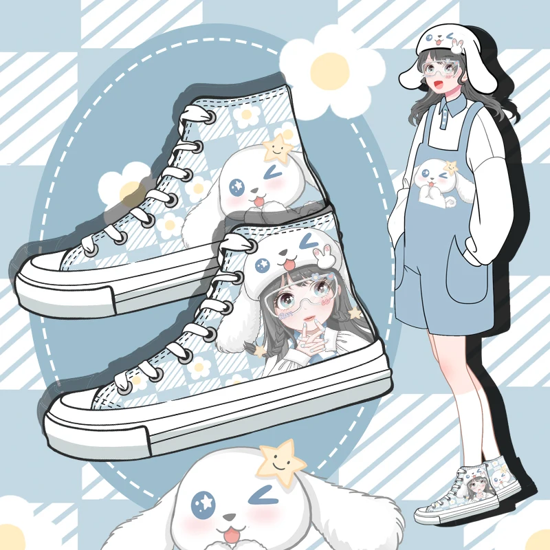 

Amy and Michael 2022 Original Design Kawaii Girls Students Hand Painted Canvas Sneakers Cute High Top Casual Flat Espadrilles