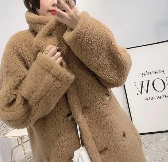 

Женское короткое пальто мишка тедди, зимнее шерстяное утепленное короткое пальто маленького размера