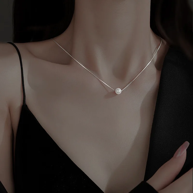 

925 Sterling Silver Fashion Elegant Pearl Necklace Pendant for Women Fine Jewelry Wedding Engagement Party Daily Accessories