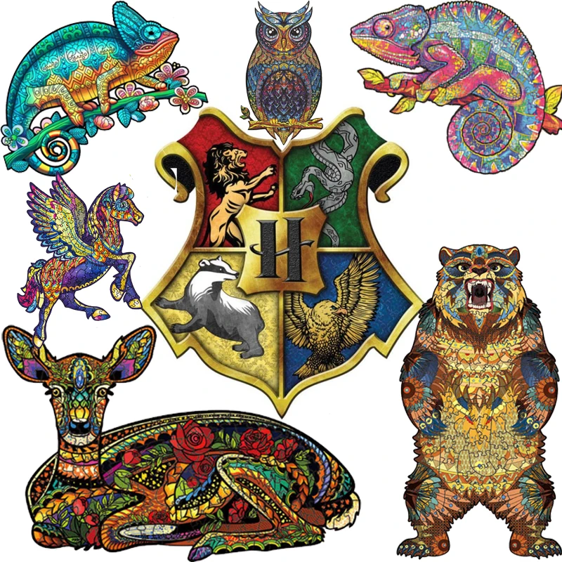 

3D Puzzle Unique Wooden Animal Jigsaw Puzzles Adults Wolf Lion Pattern Interactive Games Learning Toy for Kids Educational Toys