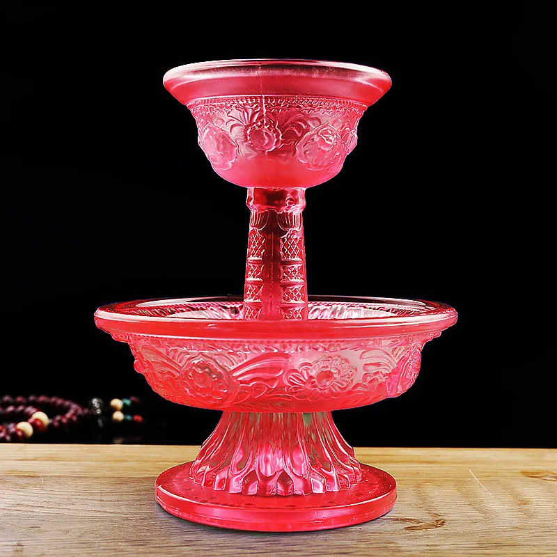 

13.5cm Red Resin Eight Auspicious Symbol Sacrificed Cups Set, Tibetan Buddhist Putting Decorate Ornaments