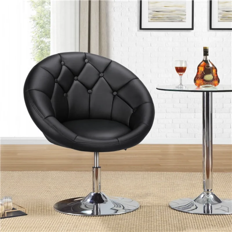 

Alden Design Modern Tufted Barrel Swivel Accent Chair, Black Faux Leather accent chairs for living room