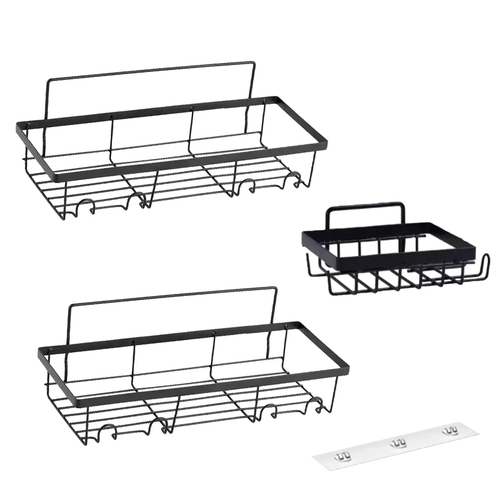 

3pcs Metal Multifunction Bedroom Washroom Drill Free Save Space Bathroom Shelves With Adhesive Hooks Bath Rack Hanging Basket