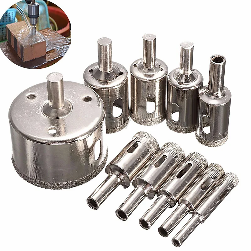 

10pcs Diamond Coated Hss Drill Bit Set Tile Marble Glass Ceramic Hole Saw Drilling Bits For Power Tools 6mm-30mm