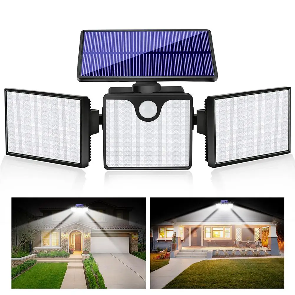 

266led 3 Head Solar Light Ip65 Waterproof Energy Saving Motion Sensor Outdoor Lighting Wall Lamp