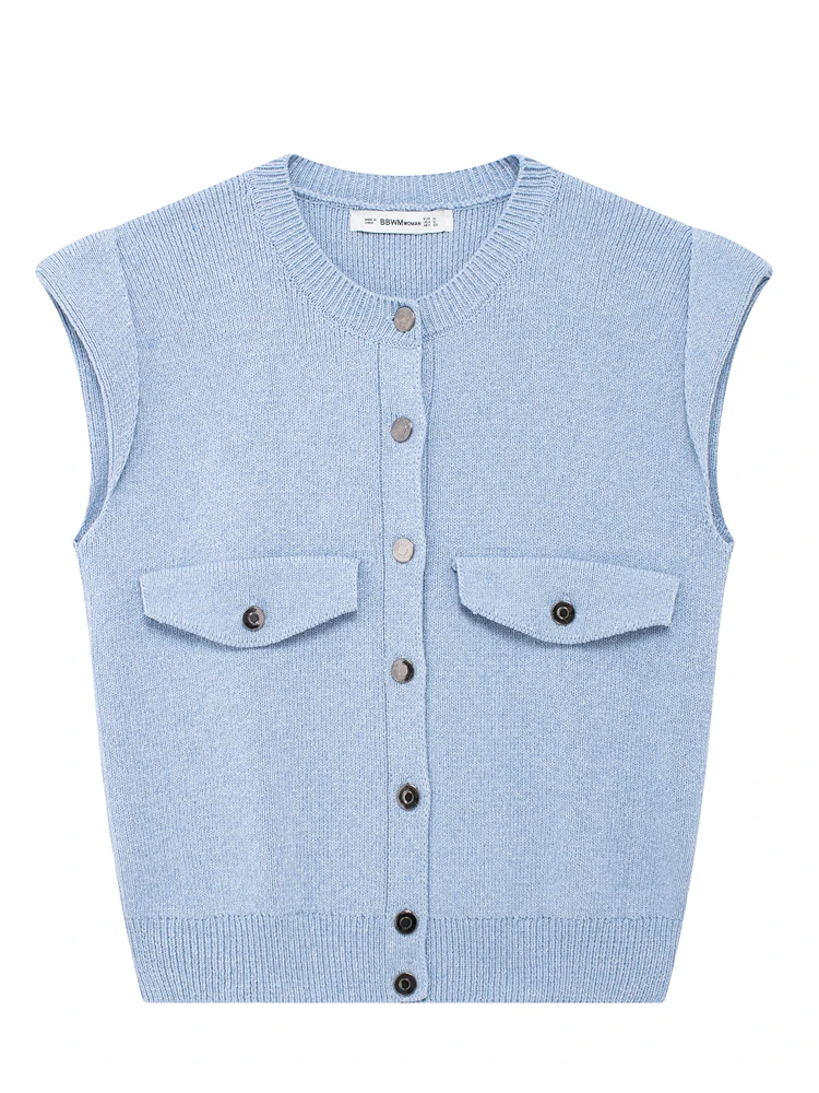 Женский винтажный жилет KAOPU ZA Трикотажный с карманами круглым вырезом без