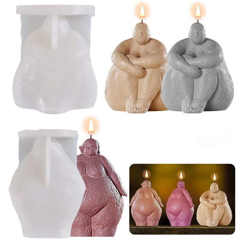 

New Abstract Body Silicone Candle Mold Cute Fat Woman Thinker Resin Mold Aromatic Candle Making Craft Supplies Home Decor Gifts