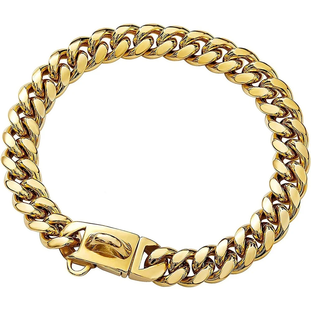 

Сверхпрочный металлический кубинский ошейник для собак, ошейник для домашних животных из нержавеющей стали для больших собак, цвет: серебр...