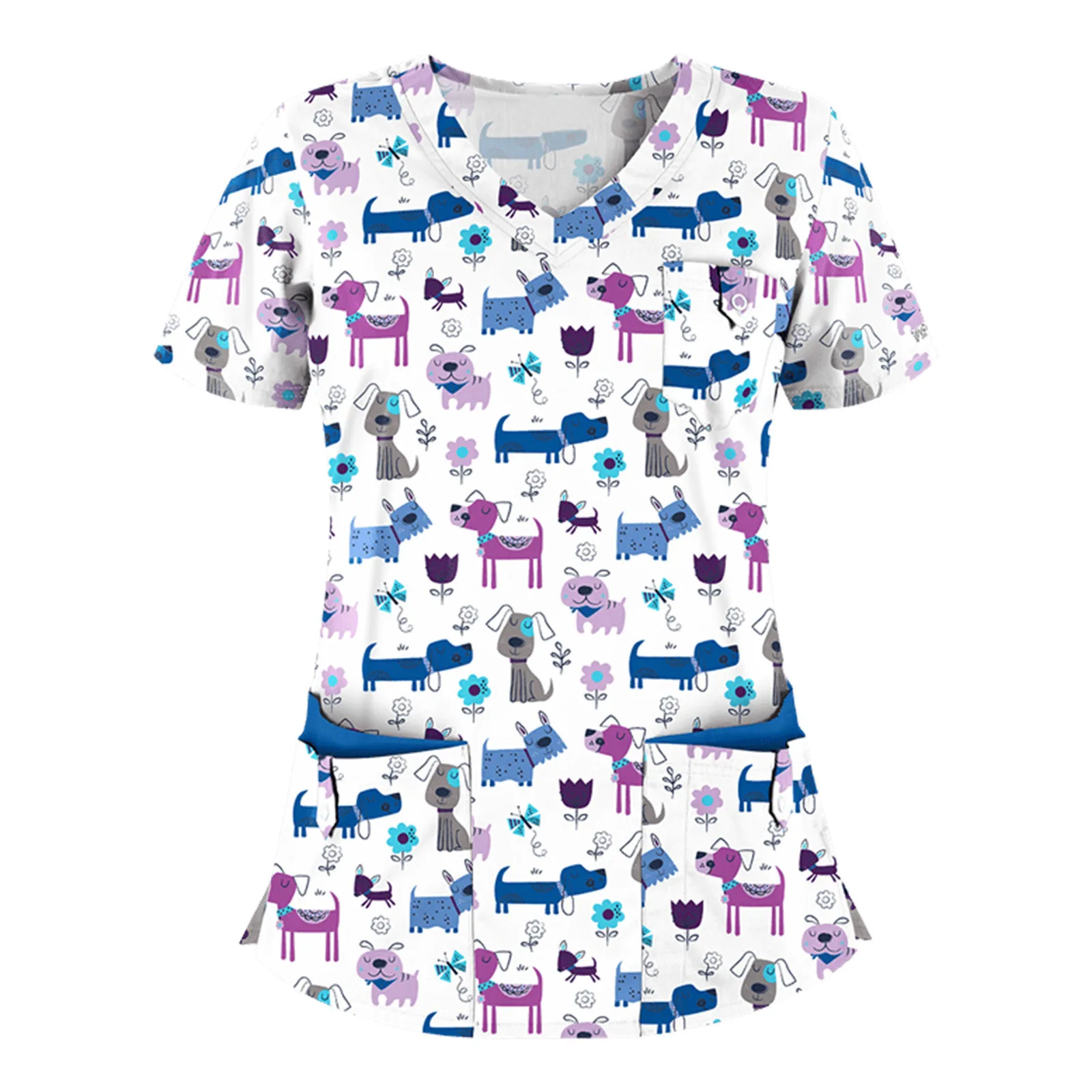 

Cartoon Nursing Uniforms Woman Medicine Tops Working Uniform Elephant Printed T-shirts Nursing Summer Nurse Scrubs Blouse Female