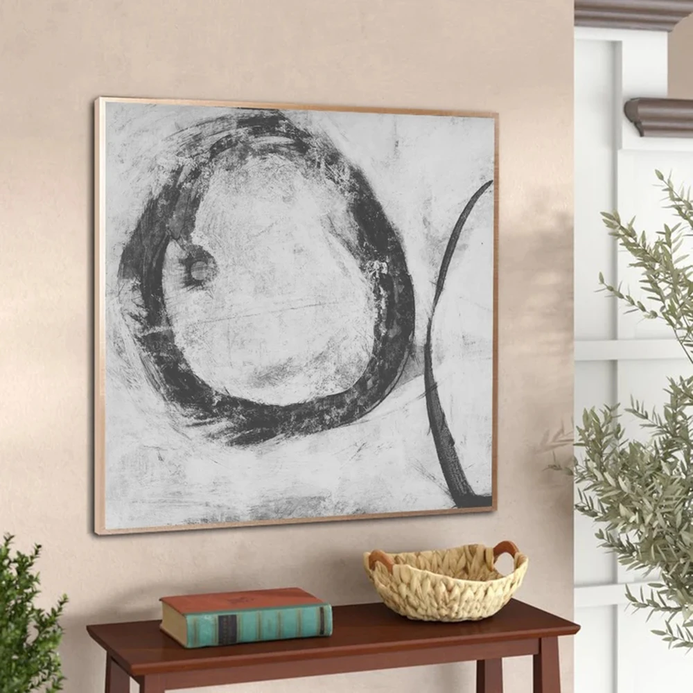 

Black & White Circle Abstract Oil Painting Modern Achromatic Art Monochrome Contemporary On Canvas For Living Room Decor