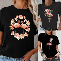 2022 summer women clothing t shirts harajuku style top o neck tshirt fashion short sleeve beautiful girl flamingo print t shirt