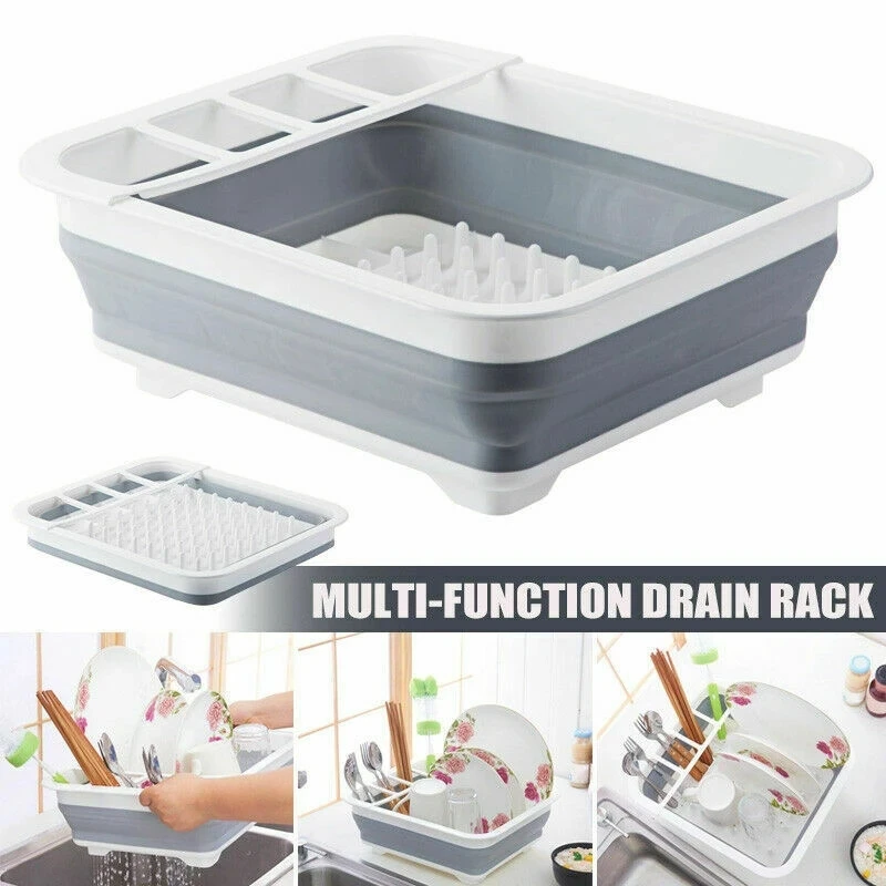 

Foldable Dish Rack Kitchen Drainer Tool Bowl Tableware Plate Storage Organizer Holder Portable Fold Drying Home TPR Rack Shelf