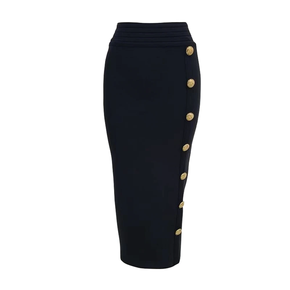 

New Arrival Women Button Black Blue Red Bodycon Bandage Skirt 2021 Designer High Waist Party Club Pencil Skirt 75cm