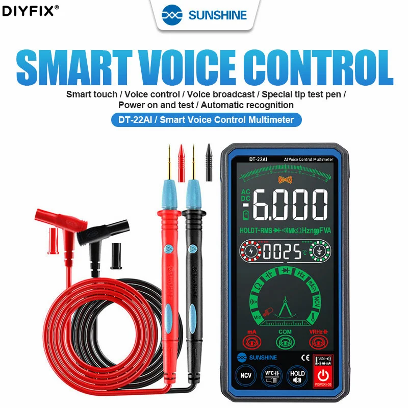 

SUNSHINE DT-22AI Smart Voice Control Multimeter Resistance Capacitance AC DC Voltage Tester