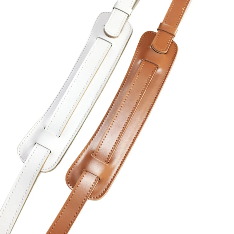 

2X Leather And Metal Buckle Electric Guitar Strap Belt Shoulder Pad Adjustable Guitar Straps-White Color & Brown Color