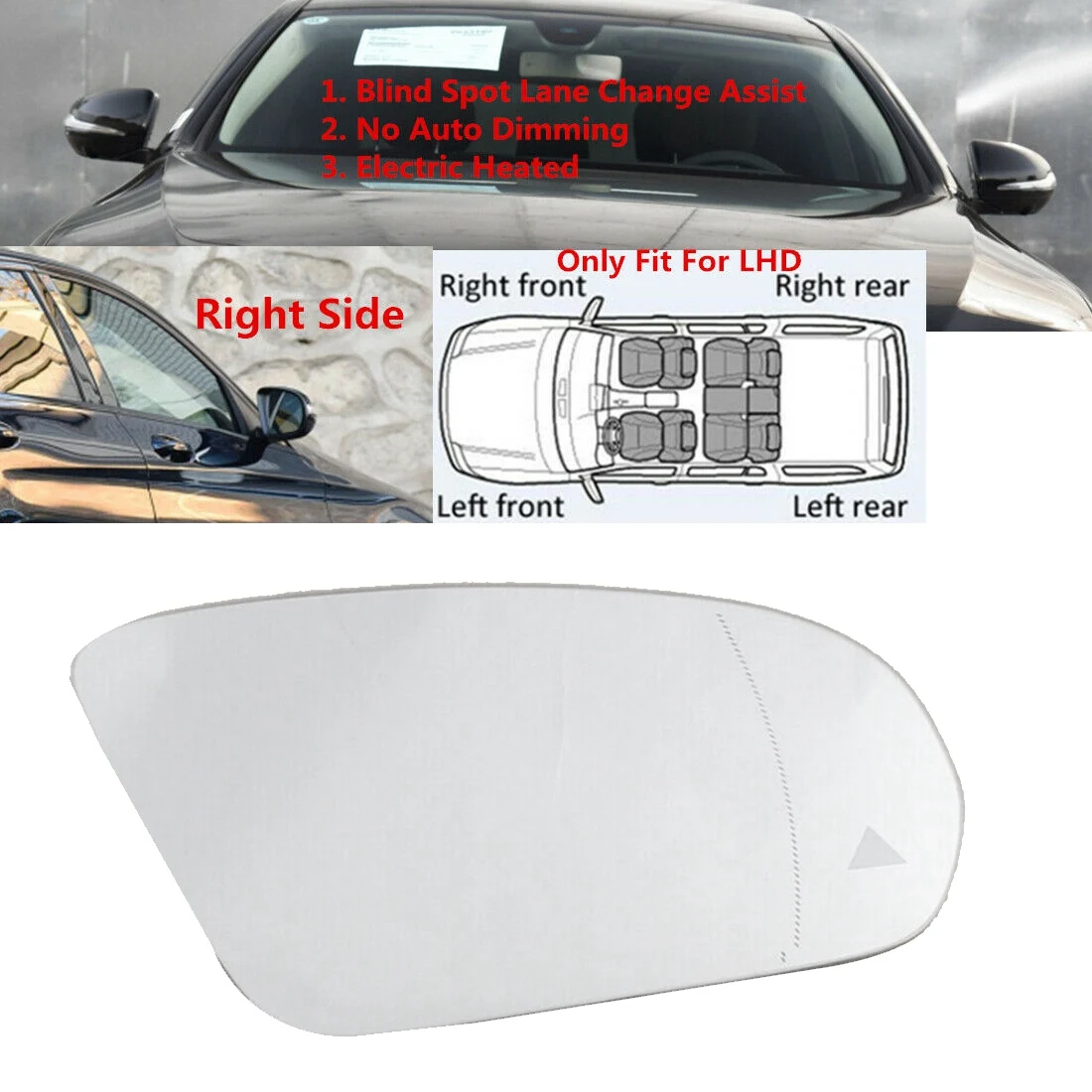 

Right Side Wing Rearview Mirror Glass Blind Spot Heated for Mercedes-Benz C,E,S,GLC Class W205 W222 W213 X253 2013-2021