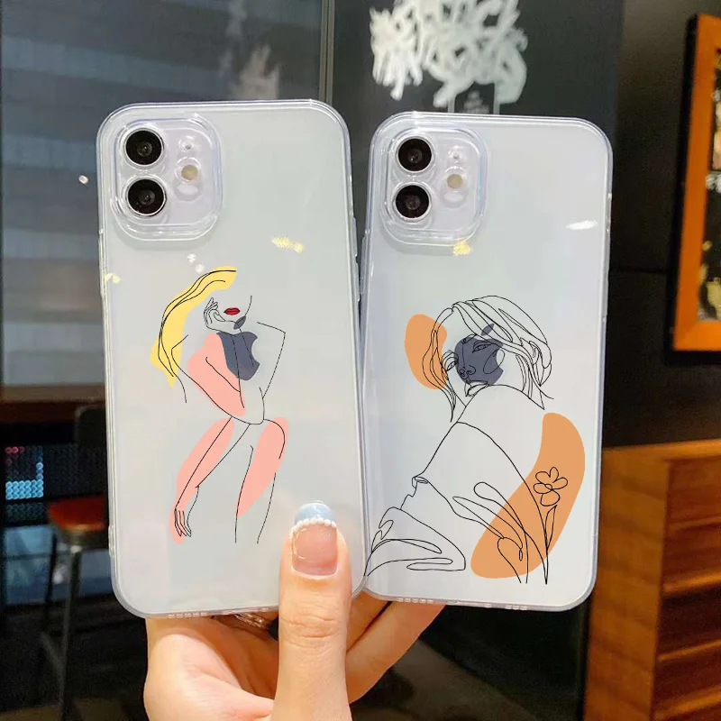 

Line Design Pattern Transparent Silicone Case For iPhone 12 11 13 Pro Max 7 8 6 6s Plus X XR XS Max 7 SE 2020 Protection Shell