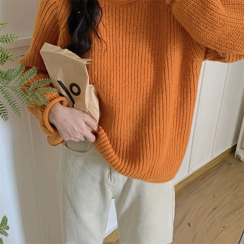 FINEWORDS винтажный повседневный зимний вязаный свитер женский уличный пуловер с