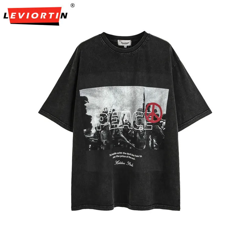 

Vintage Punk Men T Shirt Streetwear Hip Hop Peace No War Graphic Print Washed Oversized Tshirt 2023 Fashion Cotton Punk Tee Top