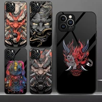samurai oni mask phone case tempered glass for iphone 13pro 13 12 11 pro max mini x xr xs max 8 7 6s plus se 2020 cover