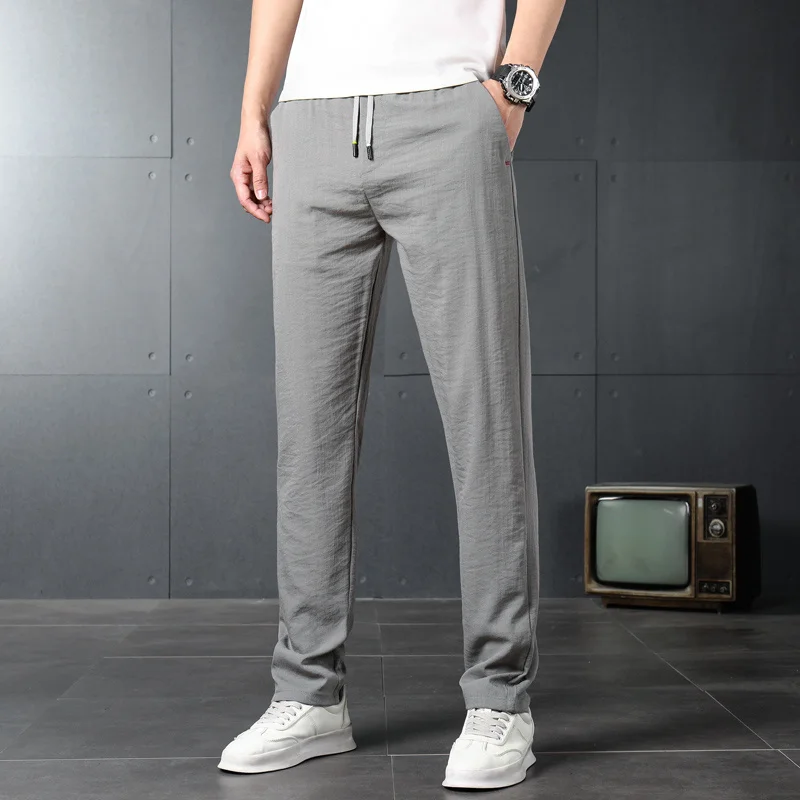 

Брюки мужские тонкие дышащие мягкие, облегающие классические деловые штаны на плоской подошве, повседневные брюки для бега и полной длины, серого и черного цвета, лето 2023