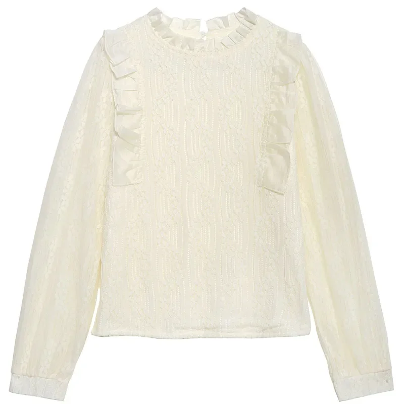 Новая женская рубашка с длинным рукавом и рюшами кружевная бархатная утепленная