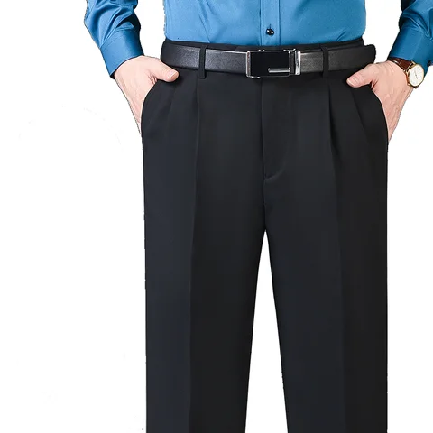 Осенне-зимние плотные двойные плиссированные классические брюки, мужские свободные деловые повседневные Костюмные брюки с высокой талией, брюки для мужчин среднего возраста