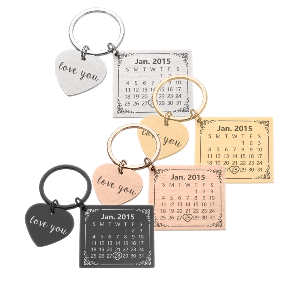 

Personalized Calendar Keychain Valentines Gift for Her Couples Boyfriend Husband Special Date Keyring Anniversary Gift Souvenir