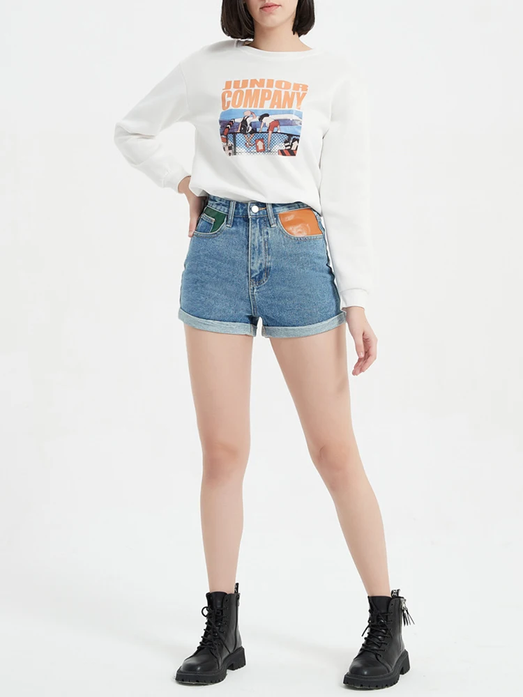 Streetwear Women High Waist Retro Blue Denim Shorts Spring Summer Female Straight Button Pocket Jeans Shorts Bottoms