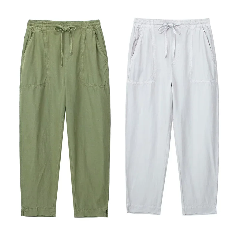 

Woman Casual Green Loose Harem Pants 2023 Spring Girls Soft Solid Elastic Sports Pant Ladies High Waisted Lacing Trousers