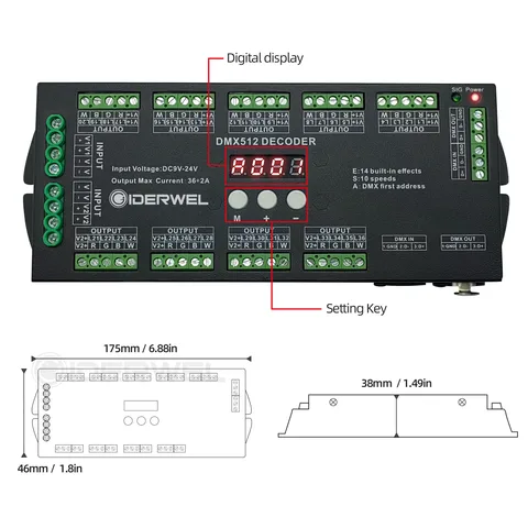 36-канальный 4-канальный декодер DMX512, RGB контроллер для светодиодных лент, контроллер, декодер, диммер, драйвер постоянного тока 9-24 В, контроллер для светодиодных лент