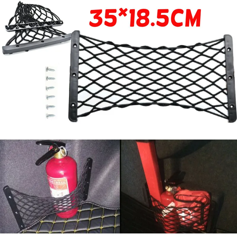 

1 Set 35*18.5cm Black Rear Trunk Side Cargo Net Elastic Storage Mesh For Fire Extinguisher Luggage Car Accessories