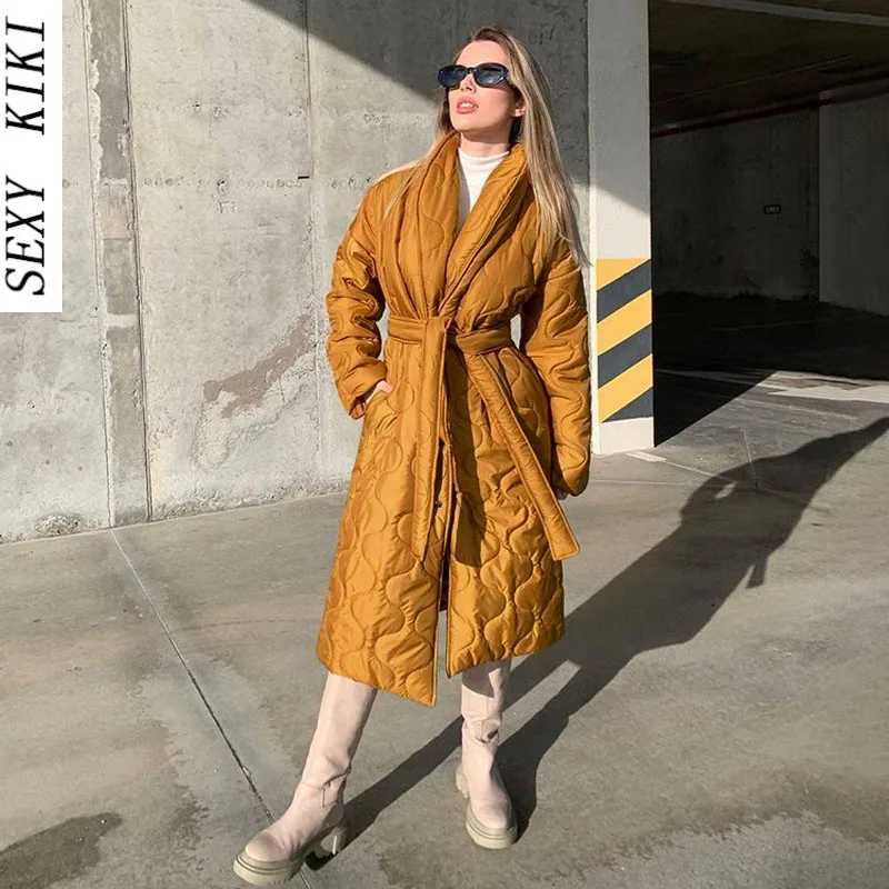 Winter new long lace-up padded jacket design sense women's fashion casual warm padded jacket