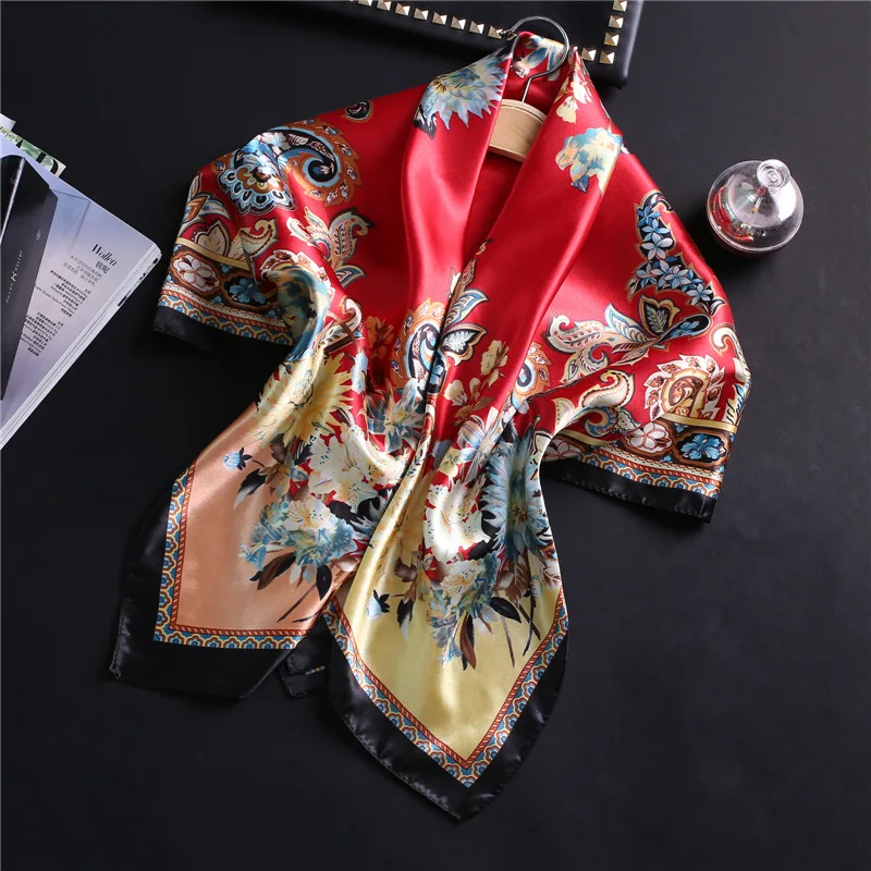 2022 Модный женский большой квадратный шелковый шарф женские шали и палантины