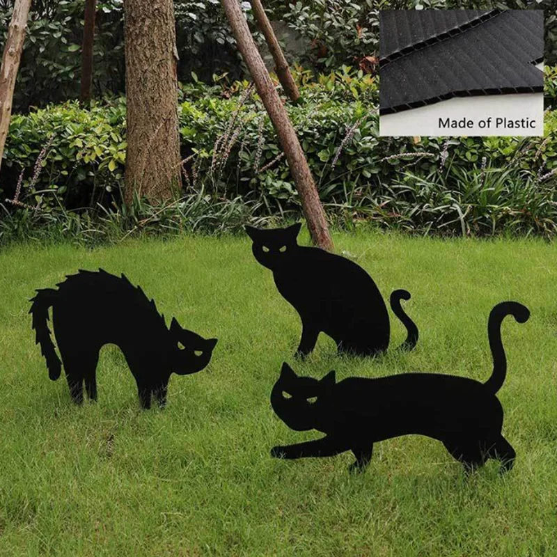 

Украшение для сада на Хэллоуин, 3 шт., Силуэт черной кошки, украшения двора, знаки, двор, газон, страшный декор, украшение на Хэллоуин