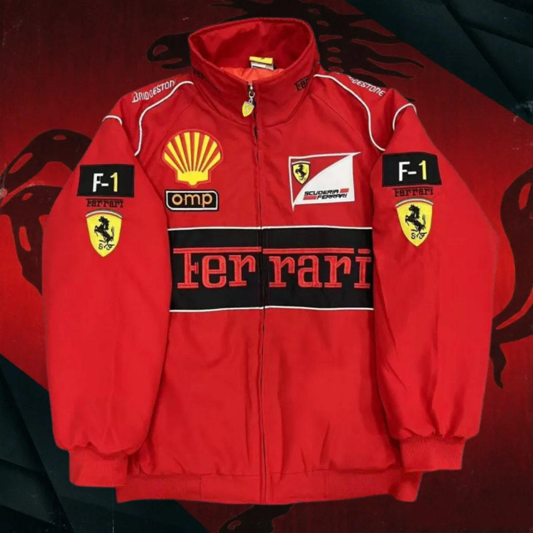 Фото Куртка Ferrari с вышивкой, доступна в тонком и плотном вариантах, ветрозащитная, теплая, с вышивкой, красная куртка Ferrari №2