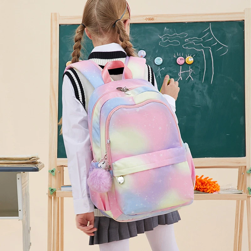 

New Rainbow Print Backpack For Girls School Book Bags Girls Backpacks For Elementary Middle School Kids Lightweight Bookbags